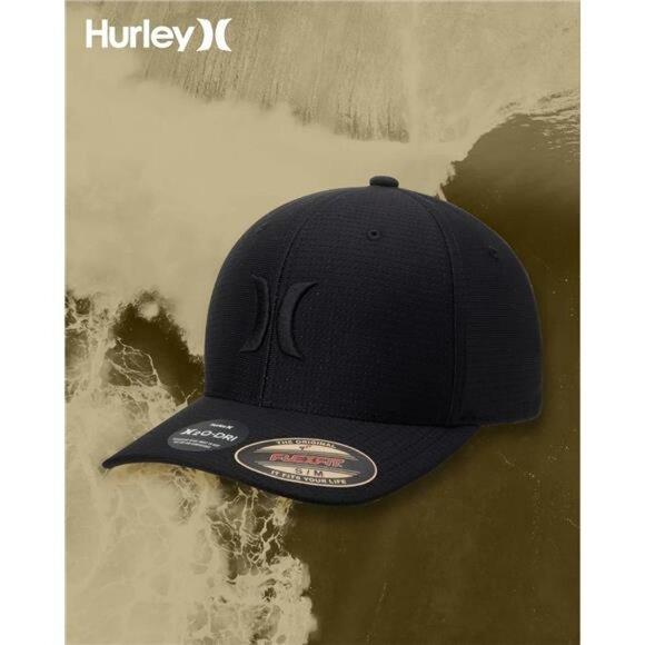 Mens fitted baseball cap curved bill lightweight breathable dri fit black hat - Picture 7 of 8